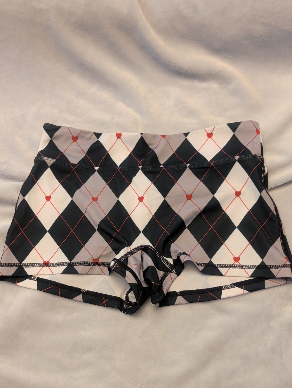 Argyle-Print Women’s Bike Shorts in Black, White & Red
